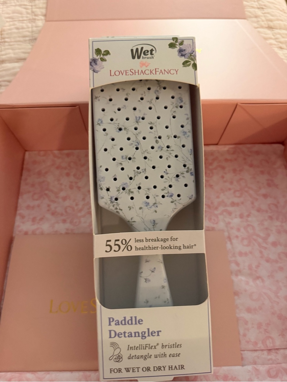 LoveShackFancy Paddle Detangler Hair Brush in Pale Blue Floral